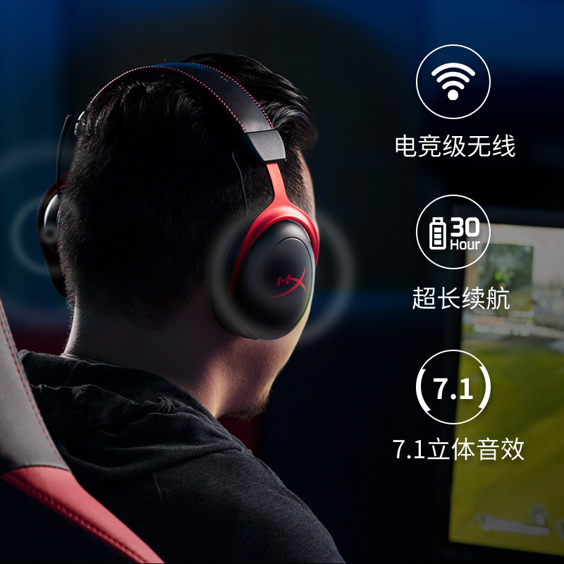 HyperX极度未知 飓风2灵动无线耳机 2.4G 头戴式电竞游戏电脑耳麦 - 图0