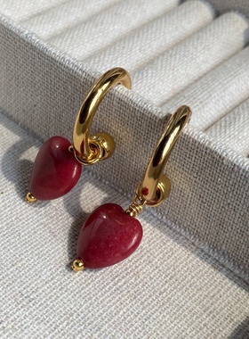 红色爱心吊坠淡水珍珠OT扣项链天然石头吊坠品质项链