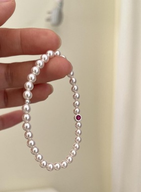 s925纯银相思红豆朱砂痣红色施家珍珠手链复古小众中式手串本命年