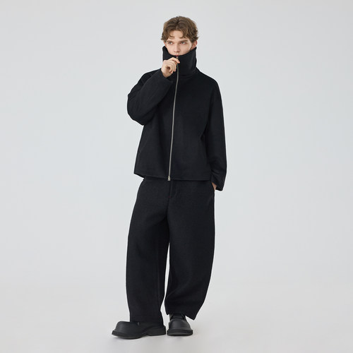 冬季新款短款毛呢夹克外套男士拉链宽松时尚高领羊毛呢子外套潮流 - 图1