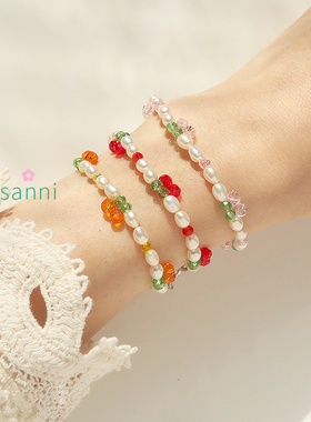 sanni水果甜心活力橘子银叠手链