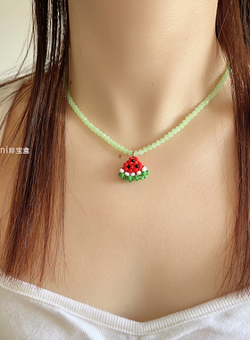 sanni珍宝盒 童趣可爱 夏日西瓜串珠项链 手工串珠自制饰品