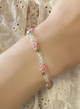 复古甜美红色山茶花水晶项链