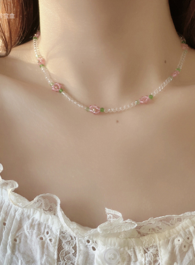 复古甜美显白温柔红色水晶花朵