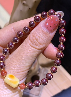纯天然原矿朱砂手链6mm朱砂学名“辰砂” 含量百分之百配蜜蜡南红