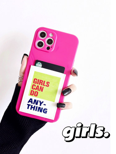 Girls Can Do Anything女孩能行Phone16promax手机壳带卡包插卡16pro苹果15/14/13门禁身份证15pro软壳16装卡 - 图0