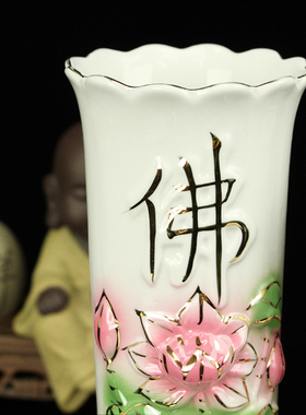 6-8-10陶瓷直口供香佛堂浮雕瓶