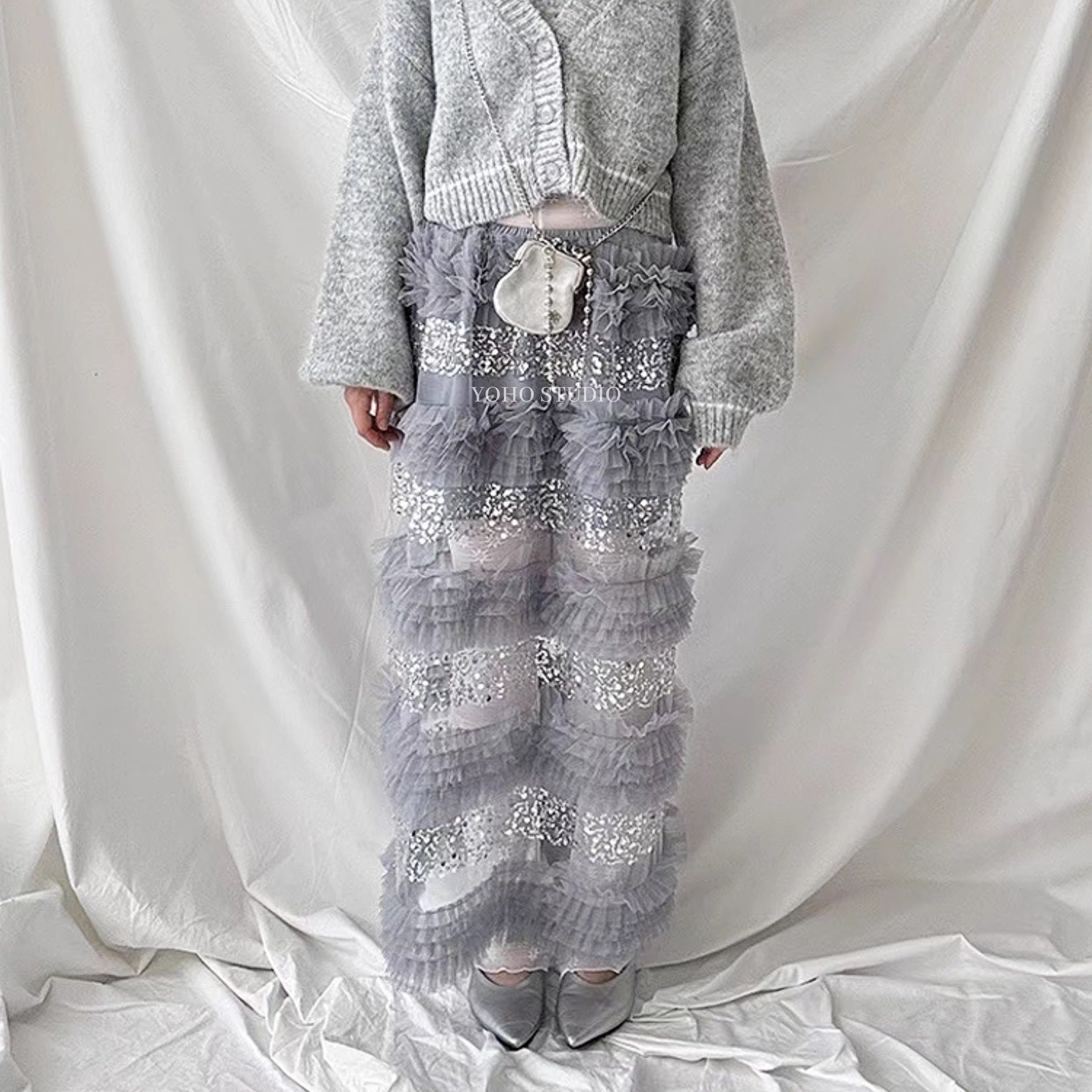 韩国东大门仙女裙松紧腰纱网荷叶边亮片蛋糕半身裙长裙子,淘宝优惠券,粉丝福利购,淘宝优惠卷