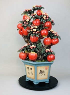 苹果树花盆富贵平安陶瓷摆件石湾公仔苹果
