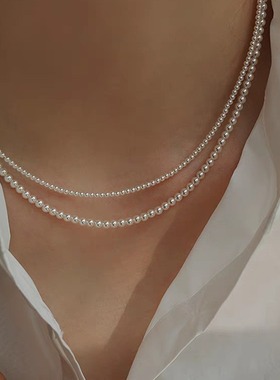 尺寸全！施家baby小珍珠项链女叠戴双层锁骨颈链极细小众法式项圈
