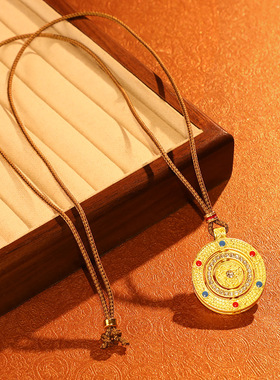 新中式镶钻福气满满时来运转吊坠项链女复古民族风个性高级感项饰