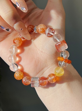 天然红胶花白水晶手链女款招财