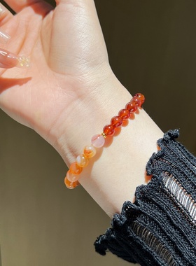 「朱砂吻」天然石榴石玛瑙手链