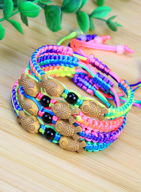 儿童端午节桃核桃蓝五彩绳手链