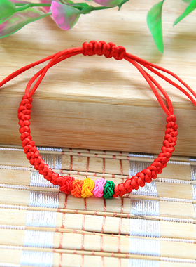 端午节五彩绳花球菠萝球红绳手链
