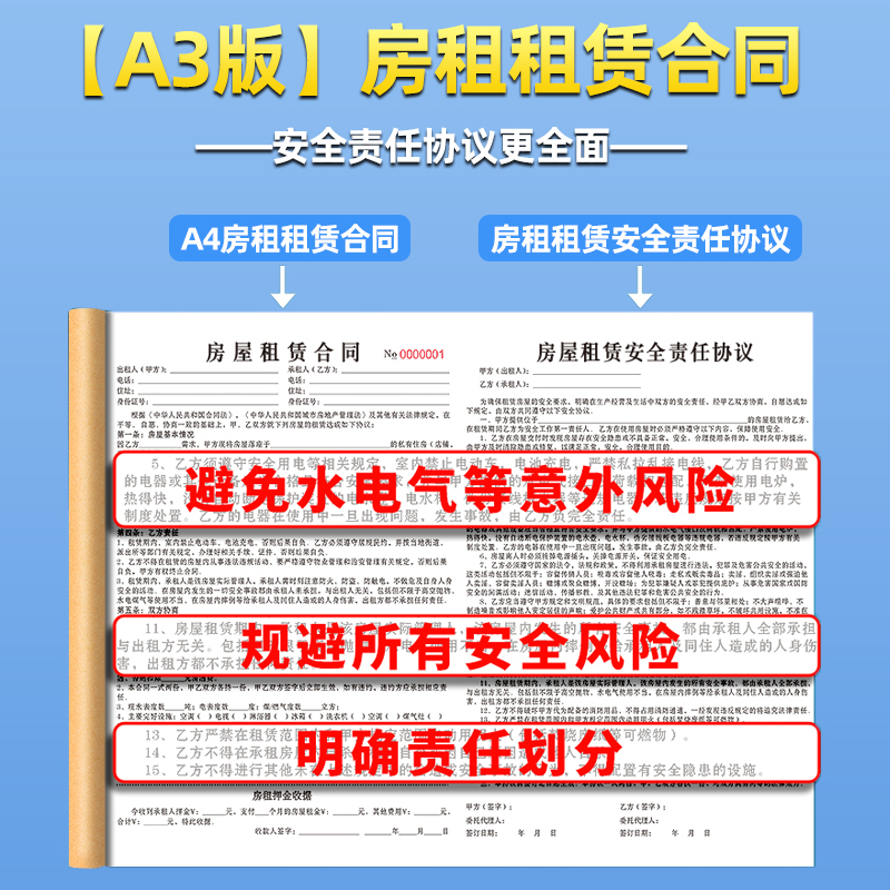 租房合约房东版房屋租赁安全责任协议书租金收据出租屋出租房合同 - 图0