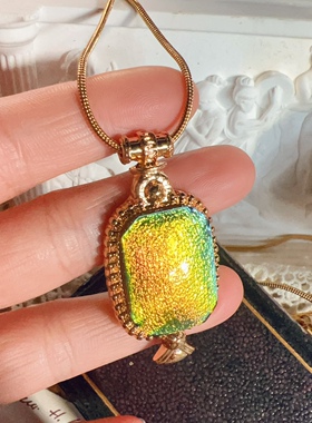 贝玛原创中古老琉璃大方块珍藏版炫彩绚烂多彩落霞与星云短毛衣链