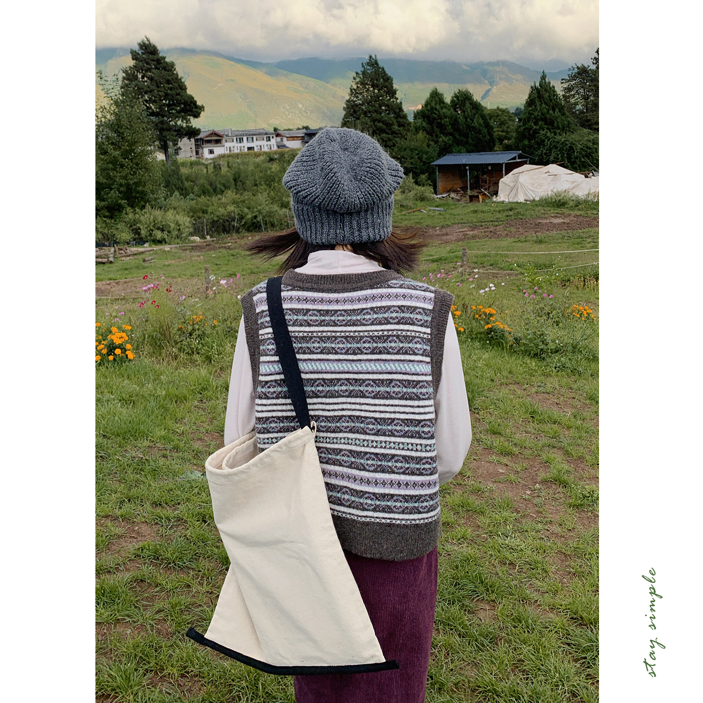 花吉C036费尔岛复古宽松提花圆领无袖针织衫女2025年新款秋马甲 - 图1