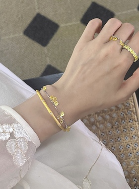 Siaon S925通体纯银星芒拉丝缎带手镯精致高级感素圈百搭镶嵌小钻