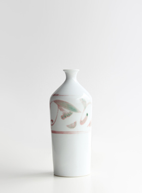 日本有田烧名家手工釉里红草花纹德利型瓷花瓶插花器日式家居摆件