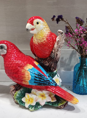 陶瓷大号热带雨林风情鹦鹉摆件客厅台面家居摆设博古架电视柜装饰