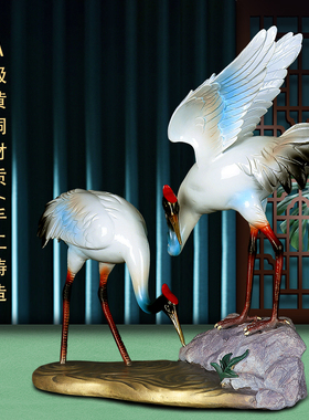 福寿齐天彩铜仙鹤摆件送长辈礼物