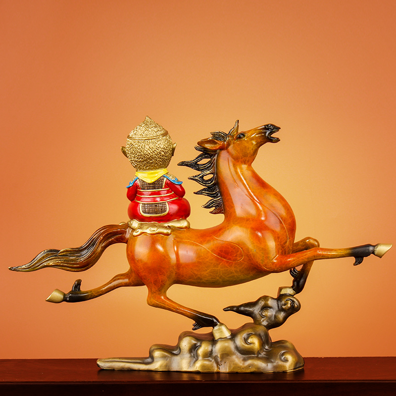 《马上封侯》全铜彩绘马摆件十二生肖铜猴子新中式办公室摆设礼品