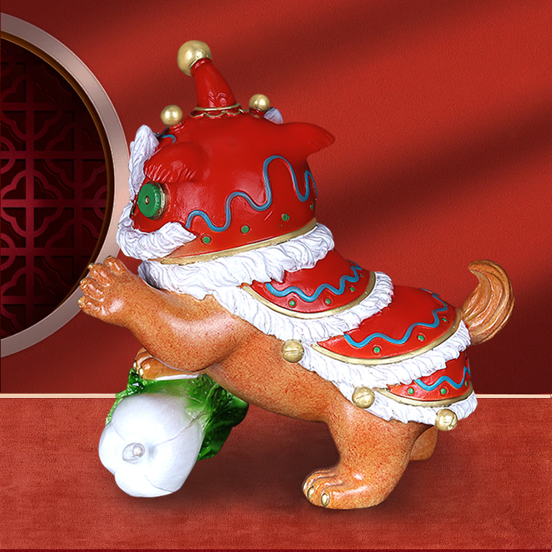 《双狮献瑞》彩铜国潮醒狮摆件舞狮子一对乔迁新家居吉祥贺岁礼物