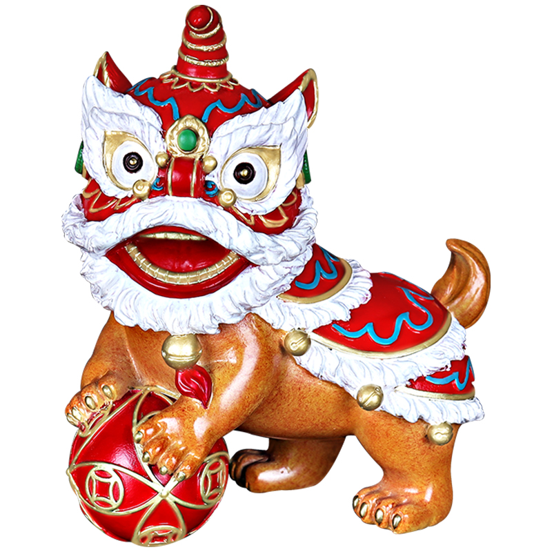 《双狮献瑞》彩铜国潮醒狮摆件舞狮子一对乔迁新家居吉祥贺岁礼物