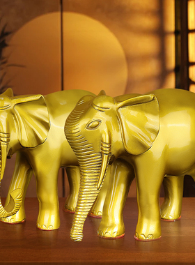 黄铜大象摆件一对招财铜吸水象