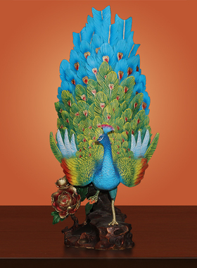 富贵临门全铜孔雀摆件客厅装饰品