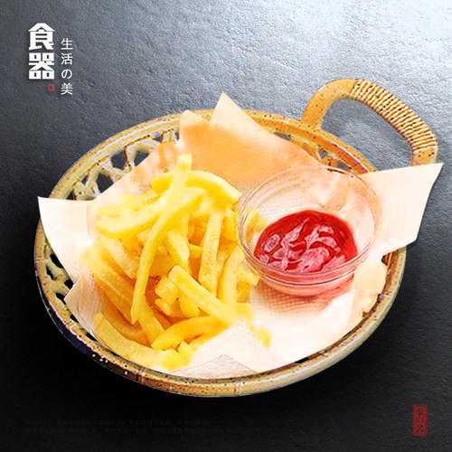 天妇罗炸物篮手提点心碟子面包蛋糕盘糕点主题餐厅创意餐具薯条篮 - 图2
