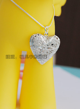 diy925银镂空爱心形情侣吊坠定制