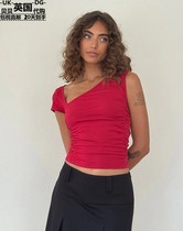 Motel Rocks Womens Clothing UK Direct Mail UOSUNHEE Asymmetrical Collar Folds Tight Vest