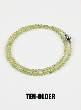 天然绿橄榄切面珠项链