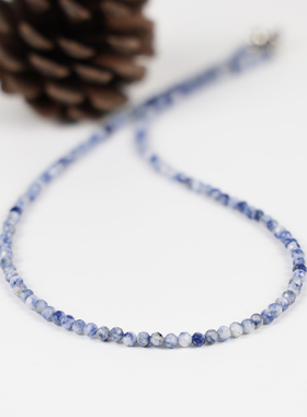 新中式天然白点蓝项链小众设计小香风极细小米珠锁骨链颈链高级感