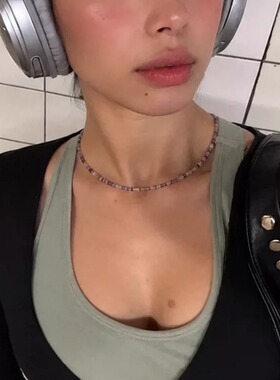 拾年书生 流萤 2-4mm天然彩萤石算盘珠 欧美辣妹锁骨链