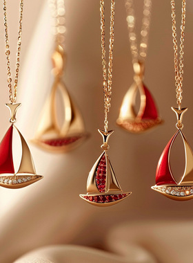 千族银 一帆风顺 原创定制高定珐琅彩S925纯银帆船项链女神礼物