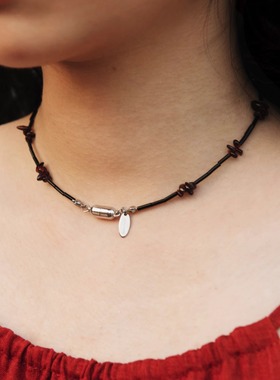 小众设计石榴石黑玛瑙锁骨链
