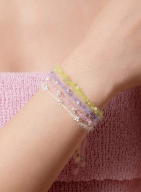 春日配色纯银桂花慕丝绒编织手链