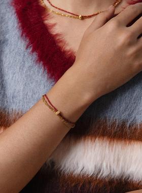 新年红绳手工金属编织双层手链