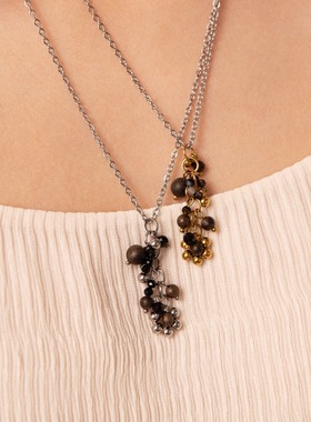 重工玛瑙木珠花朵可调节毛衣链