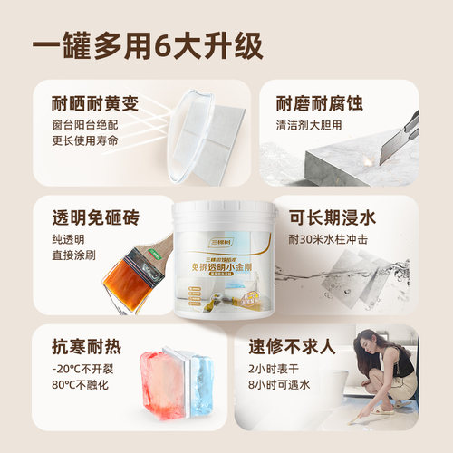 三棵树聚脲透明防水胶室内外裂缝卫生间专用涂料免砸砖材料渗透剂 - 图1