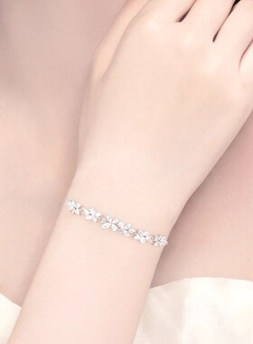 S925纯银紫藤花微笑手链女生小众轻奢简约甜美闺蜜手饰生日礼物