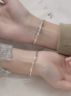S999足银莫比乌斯环情侣手镯女男麻花情侣款手链镯子电镀送男女友