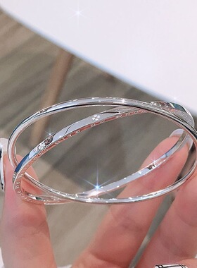 摩天轮足银莫比乌斯双环手镯女生双环小众轻奢百搭高级感镯子批发