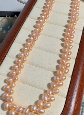 天然真珍珠麦穗编织款头档炫彩天然紫色项链