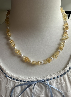 天然黄水晶淡水珍珠项链