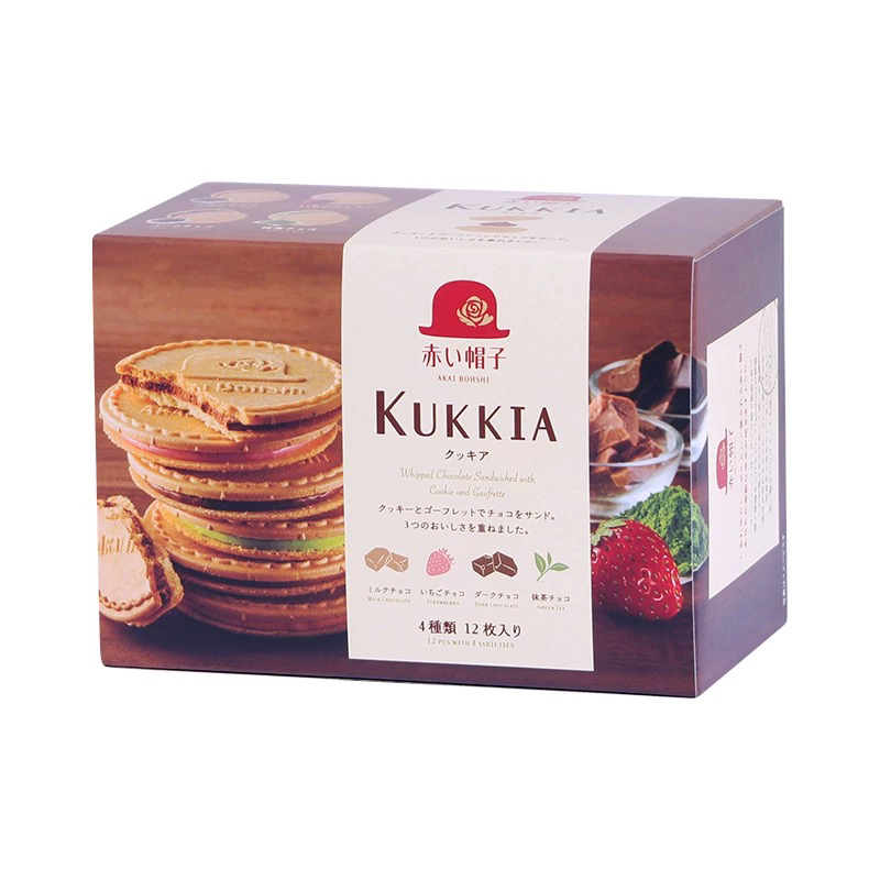 日本本土千朋红帽子抹茶牛奶巧克力夹心饼干薄脆夹心饼10枚入 - 图3