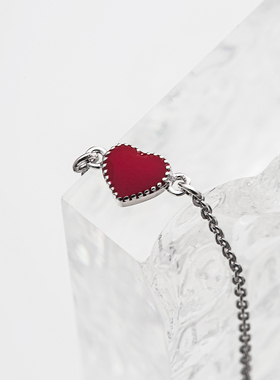 清新极细小红心烤漆手链纯银女